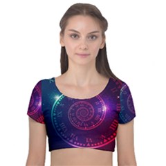 Time Machine Velvet Short Sleeve Crop Top  by Hannah976