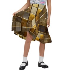 Golden Mosaic Tiles  Kids  Ruffle Flared Wrap Midi Skirt by essentialimage