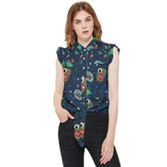 Monster Alien Pattern Seamless Background Frill Detail Shirt by Hannah976