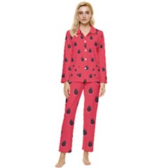 Seamless Watermelon Surface Texture Womens  Long Sleeve Velvet Pocket Pajamas Set by Hannah976