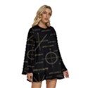 Abstract Math Pattern Round Neck Long Sleeve Bohemian Style Chiffon Mini Dress View3