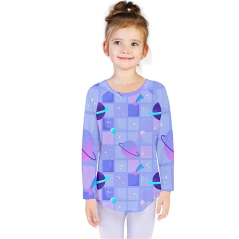 Seamless Pattern Pastel Galaxy Future Kids  Long Sleeve T-shirt by Hannah976