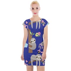 Hand Drawn Cute Sloth Pattern Background Cap Sleeve Bodycon Dress by Hannah976