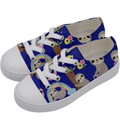 Hand Drawn Cute Sloth Pattern Background Kids  Low Top Canvas Sneakers by Hannah976