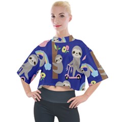 Hand Drawn Cute Sloth Pattern Background Mock Neck T-shirt by Hannah976