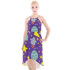 Card With Lovely Planets High-low Halter Chiffon Dress  by Hannah976