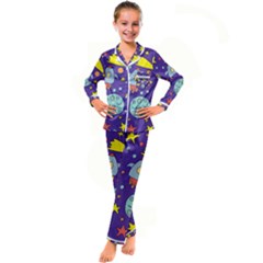 Card With Lovely Planets Kids  Satin Long Sleeve Pajamas Set by Hannah976