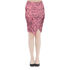 Pink Monstera Midi Wrap Pencil Skirt by ConteMonfrey