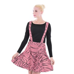 Pink Monstera Suspender Skater Skirt by ConteMonfrey