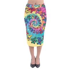 Grateful Dead Bears Tie Dye Vibrant Spiral Velvet Midi Pencil Skirt by Bedest