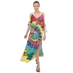 Grateful Dead Bears Tie Dye Vibrant Spiral Maxi Chiffon Cover Up Dress by Bedest