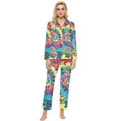 Grateful Dead Bears Tie Dye Vibrant Spiral Womens  Long Sleeve Velvet Pocket Pajamas Set by Bedest