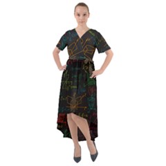 Mathematical Colorful Formulas Drawn By Hand Black Chalkboard Front Wrap High Low Dress by Ravend