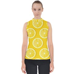 Lemon Fruits Slice Seamless Pattern Mock Neck Shell Top by Ravend