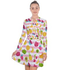 Tropical Fruits Berries Seamless Pattern Long Sleeve Panel Dress by Ravend