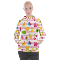 Tropical Fruits Berries Seamless Pattern Women s Hooded Pullover by Ravend