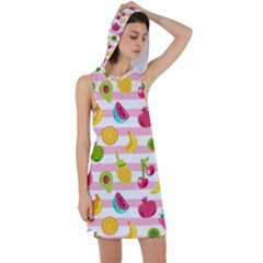 Tropical Fruits Berries Seamless Pattern Racer Back Hoodie Dress by Ravend