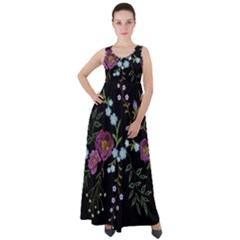 Embroidery Trend Floral Pattern Small Branches Herb Rose Empire Waist Velour Maxi Dress by Apen