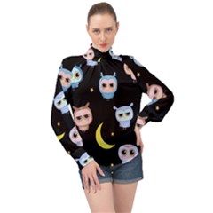 Cute Art Print Pattern High Neck Long Sleeve Chiffon Top by Apen