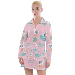 Cute Owl Doodles With Moon Star Seamless Pattern Women s Long Sleeve Casual Dress by Apen