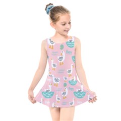 Cute Owl Doodles With Moon Star Seamless Pattern Kids  Skater Dress Swimsuit by Apen