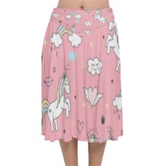 Cute Unicorn Seamless Pattern Velvet Flared Midi Skirt by Apen