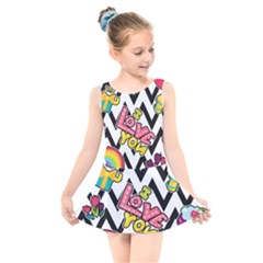 Vector Romantic Love Seamless Pattern Kids  Skater Dress Swimsuit by Apen