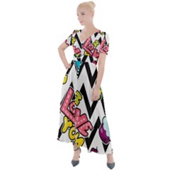 Vector Romantic Love Seamless Pattern Button Up Short Sleeve Maxi Dress by Apen