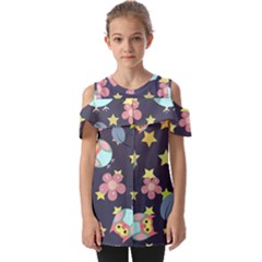 Owl Stars Pattern Background Fold Over Open Sleeve Top by Apen