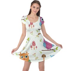 Forest Seamless Pattern With Cute Owls Cap Sleeve Dress by Apen