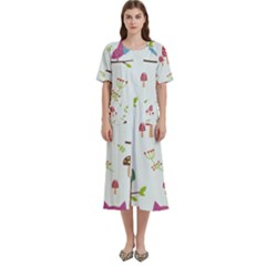 Forest Seamless Pattern With Cute Owls Women s Cotton Short Sleeve Night Gown by Apen