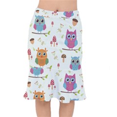 Forest Seamless Pattern With Cute Owls Short Mermaid Skirt by Apen