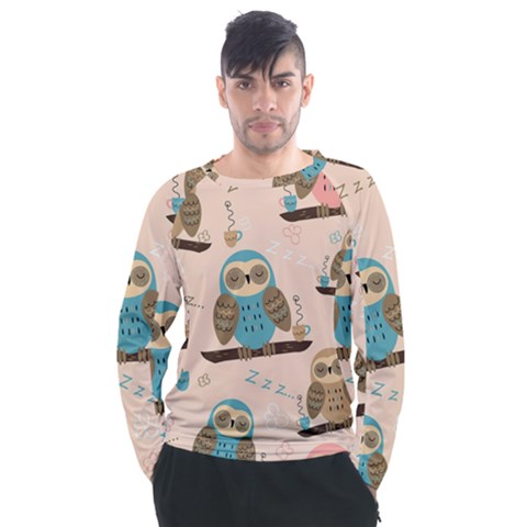 Seamless Pattern Owls Dream Cute Style Pajama Fabric Men s Long Sleeve Raglan T-shirt by Apen