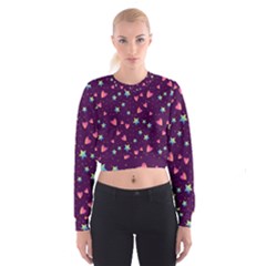 Colorful Stars Hearts Seamless Vector Pattern Cropped Sweatshirt by Apen