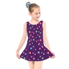 Colorful Stars Hearts Seamless Vector Pattern Kids  Skater Dress Swimsuit by Apen