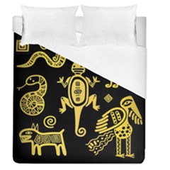 Mexican Culture Golden Tribal Icons Duvet Cover (queen Size) by Apen