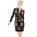 Mexican Culture Golden Tribal Icons Button Long Sleeve Dress View1