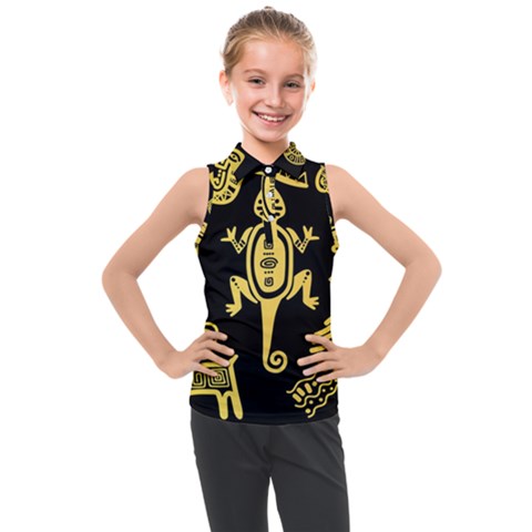 Mexican Culture Golden Tribal Icons Kids  Sleeveless Polo T-shirt by Apen