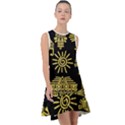 Maya Style Gold Linear Totem Icons Frill Swing Dress View1