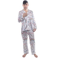 Seamless Pattern With Cute Rabbit Character Men s Long Sleeve Satin Pajamas Set by Apen