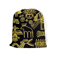 Golden Indian Traditional Signs Symbols Drawstring Pouch (xl) by Apen