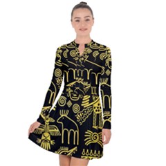 Golden Indian Traditional Signs Symbols Long Sleeve Panel Dress by Apen