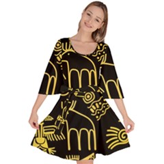 Golden Indian Traditional Signs Symbols Velour Kimono Dress by Apen