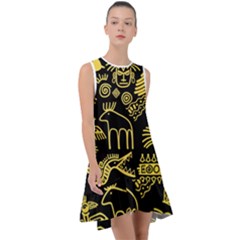 Golden Indian Traditional Signs Symbols Frill Swing Dress by Apen