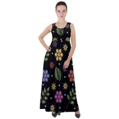 Embroidery Seamless Pattern With Flowers Empire Waist Velour Maxi Dress by Apen