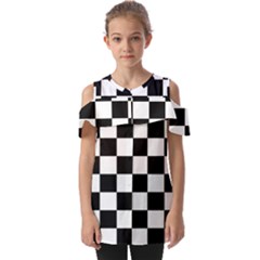 Chess Board Background Design Fold Over Open Sleeve Top by Apen