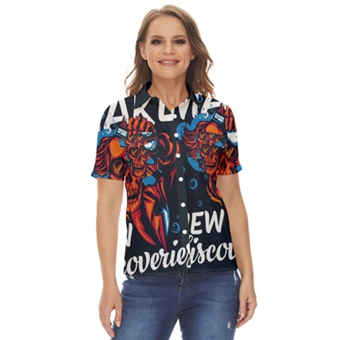 Make Devil Discovery  Women s Short Sleeve Double Pocket Shirt by Saikumar