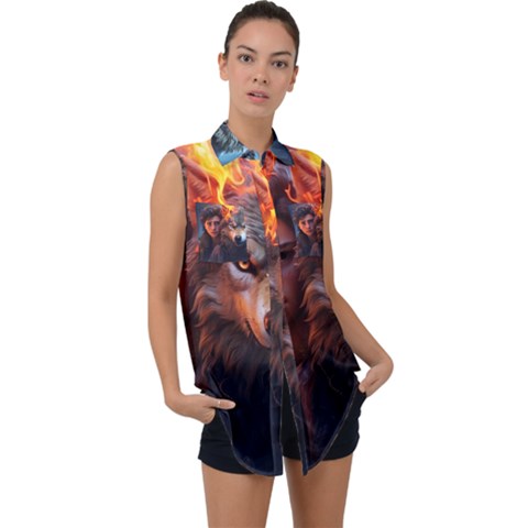 Be Fearless Sleeveless Chiffon Button Shirt by Saikumar