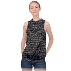 Math Equations Formulas Pattern High Neck Satin Top by Ravend