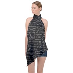 Math Equations Formulas Pattern Halter Asymmetric Satin Top by Ravend